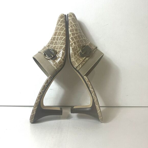 Jessica London Womens Sz 8M Mule Heels Slip On Glossy Beige Studded Faux Leather - Picture 5 of 8